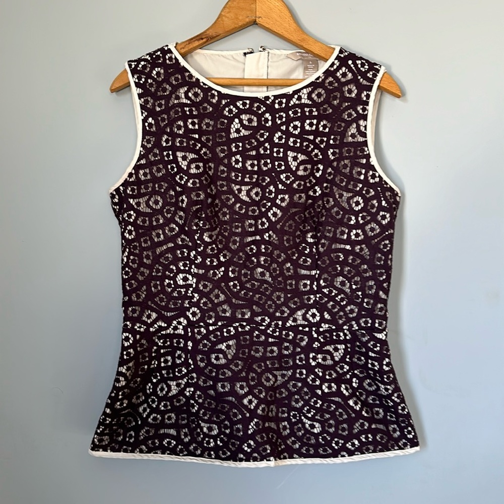 Banana Republic Purple and Cream Sleeveless Women’s Top Size 6